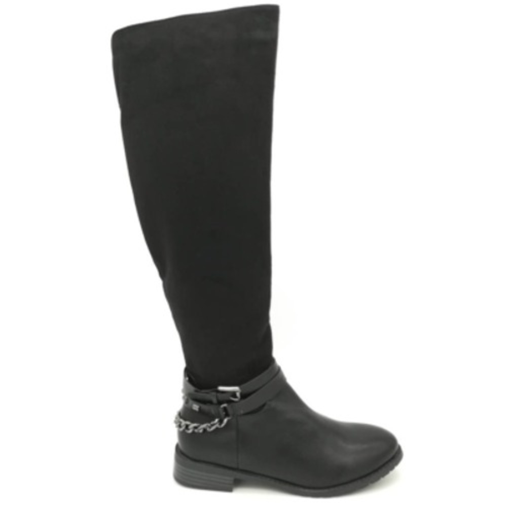 Atalina Shoes Womens Riding Boots Black Studded Low Heels Zip Strap Chain 6